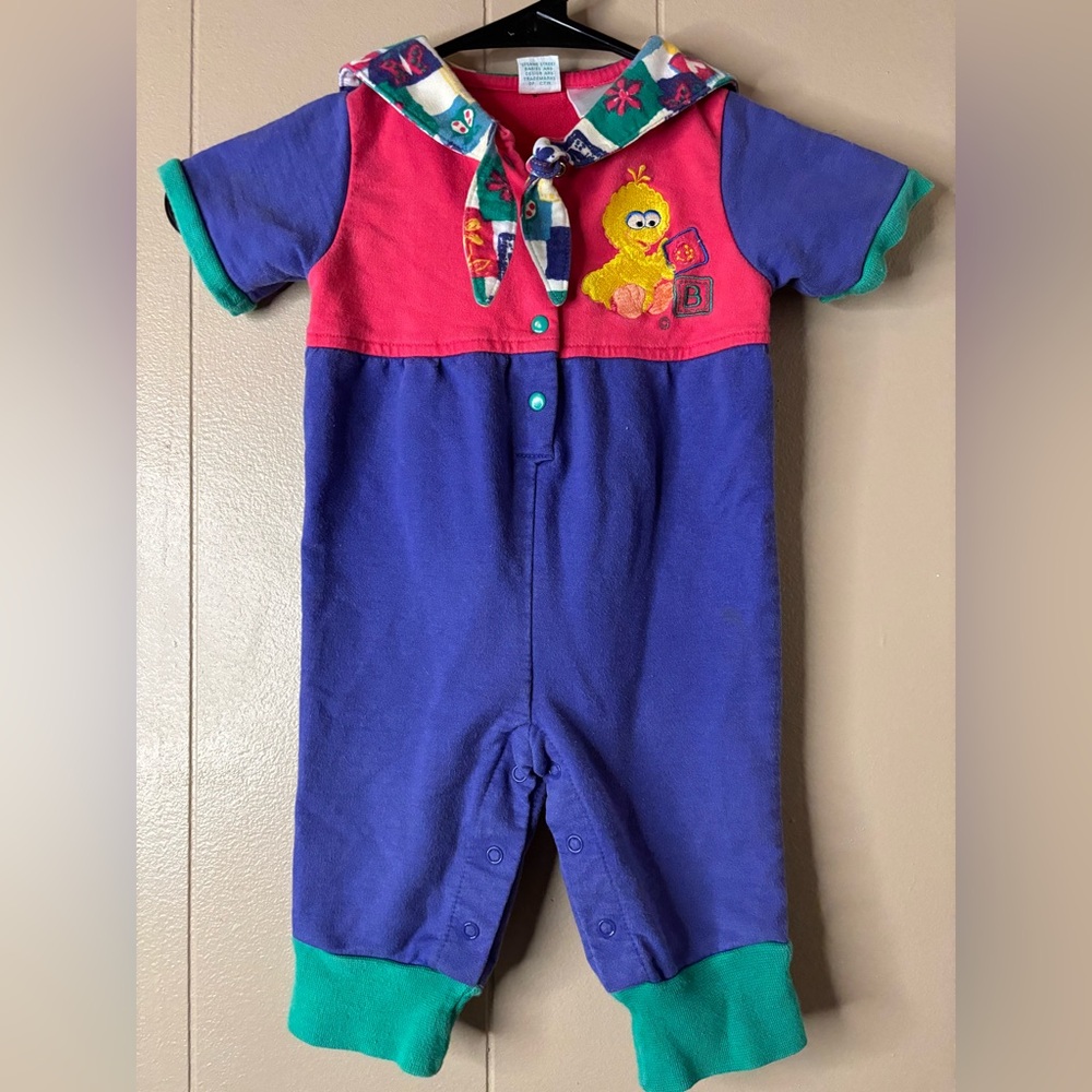 Vintage Baby Girl Sesame Street Romper 6/9 Months Big Bird One Piece Outfit